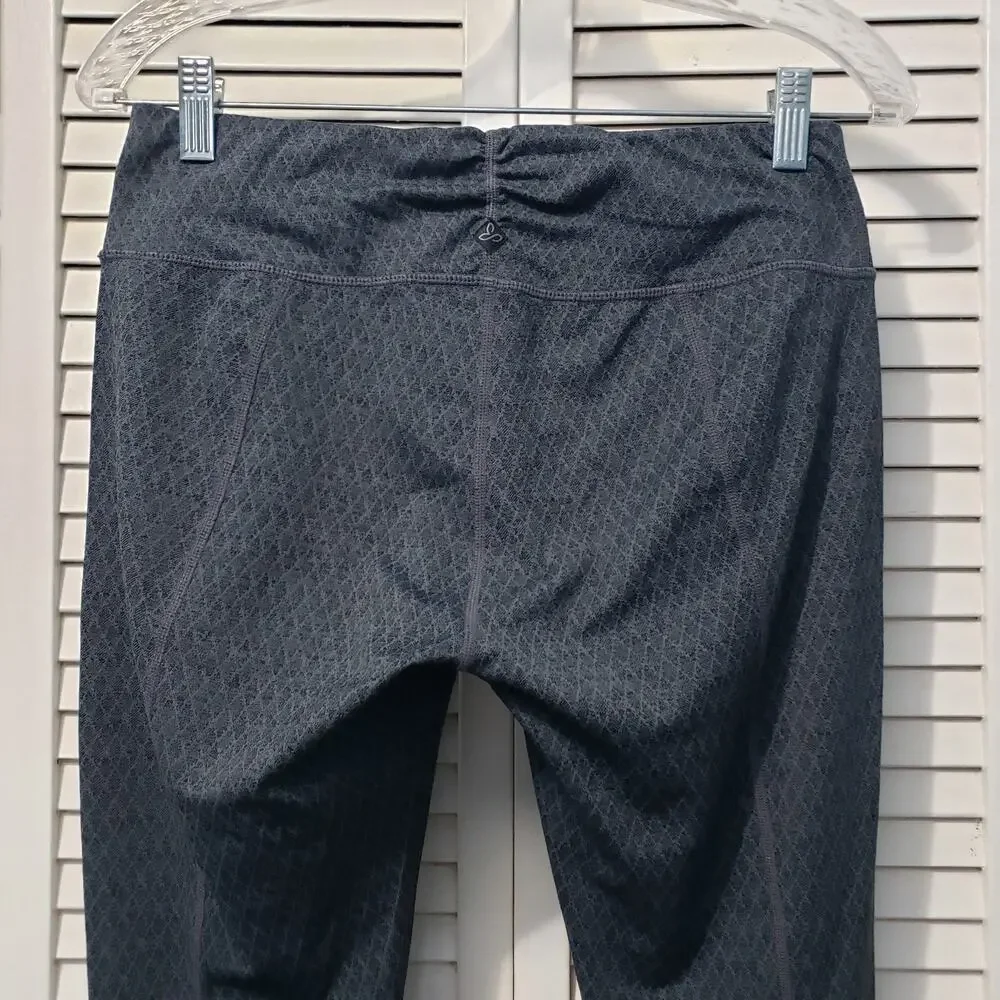 prAna Ruched Yoga Leggings Women's Medium Gray‎ Diamond Print Stretch Activewear